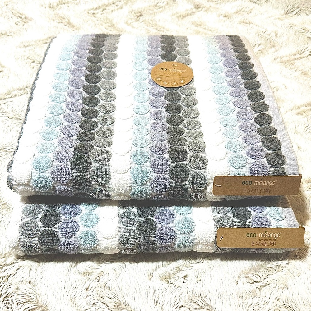 Eco-melange Bath Towels Set of 2 Gray Tones Circles Dots - Picture 5 of 12